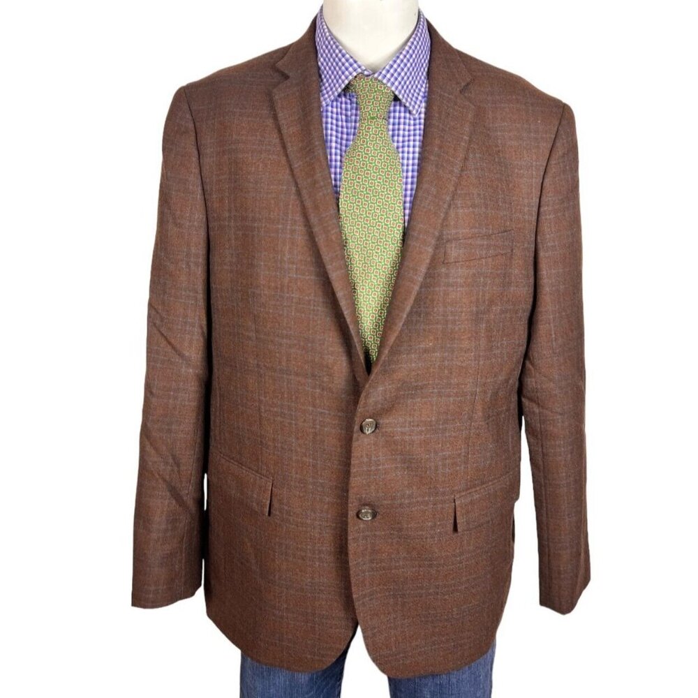 Egara Sport Coat Jacket Wool SLIM FIT 2 Button Brown Glen Plaid  Men's 46R Nice